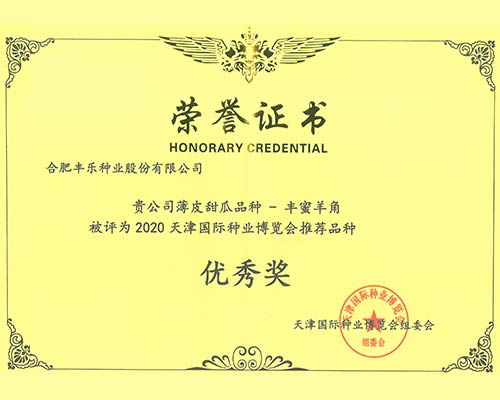 2020天津国际种业博览会推荐品种优秀奖-丰蜜羊角薄皮甜瓜